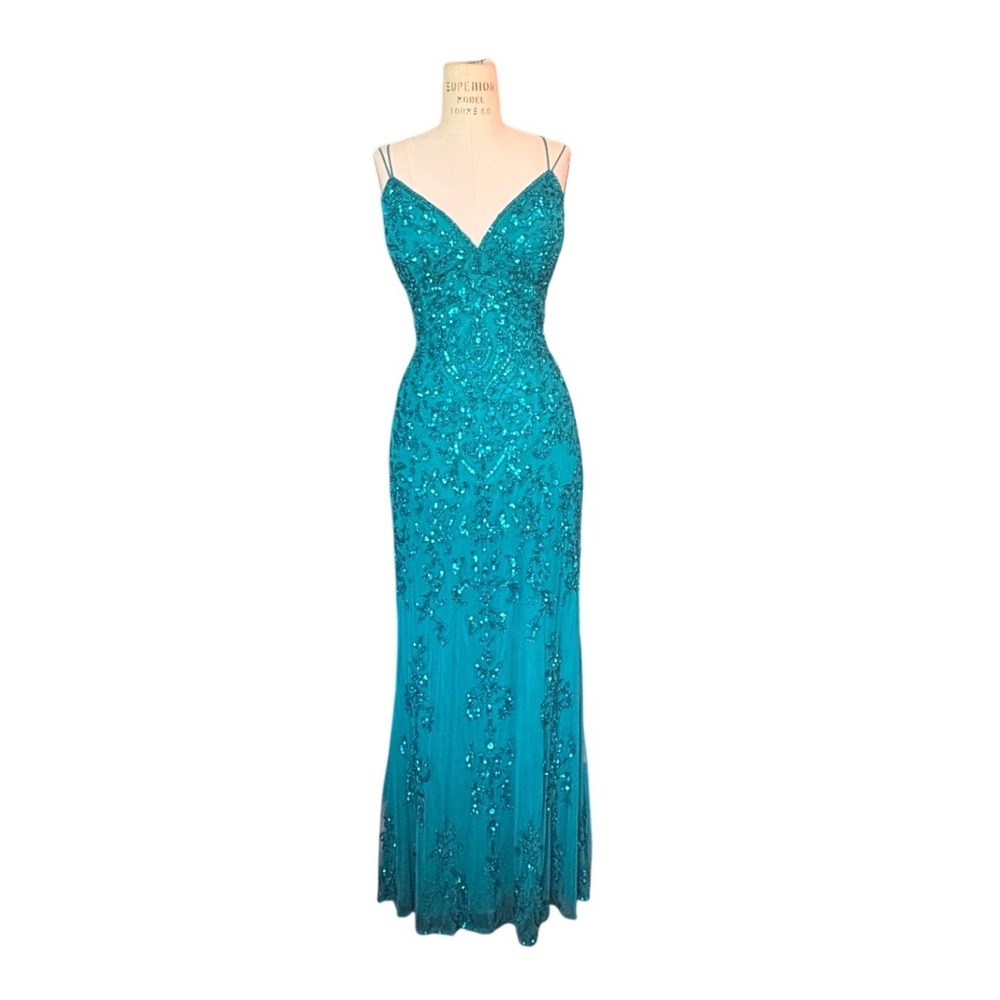 Sherri Hill Jade Sequin Lace Up Back No 54329 Evening Gown Formal Dress Size 8